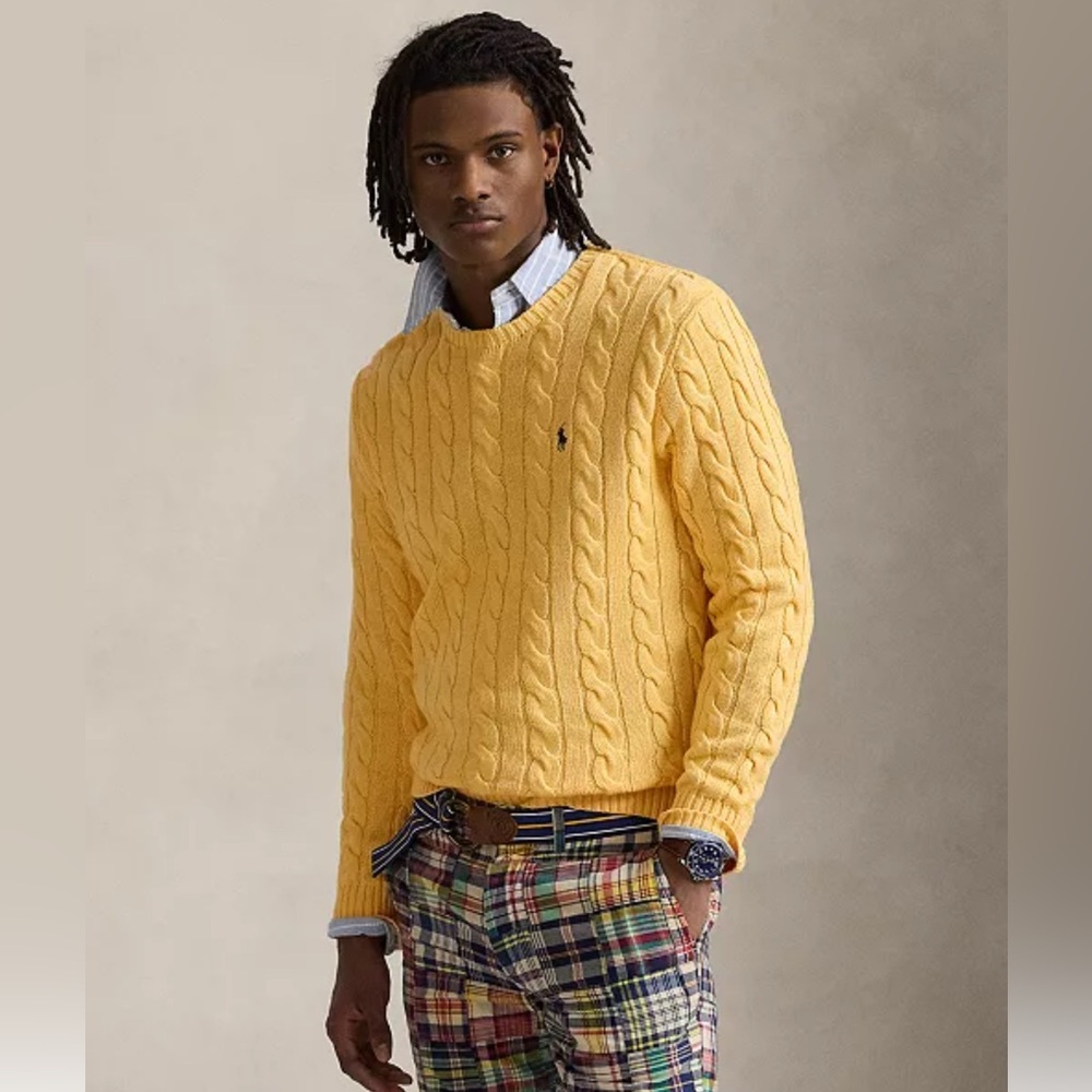 Polo by Ralph Lauren Men's Bright Yellow Crewneck Sweater